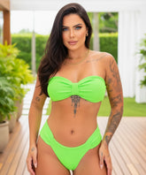 Comprar biquini neon verde tomara que caia fio dental feminino malha canelada praia verão barato promoção ANELLIMN